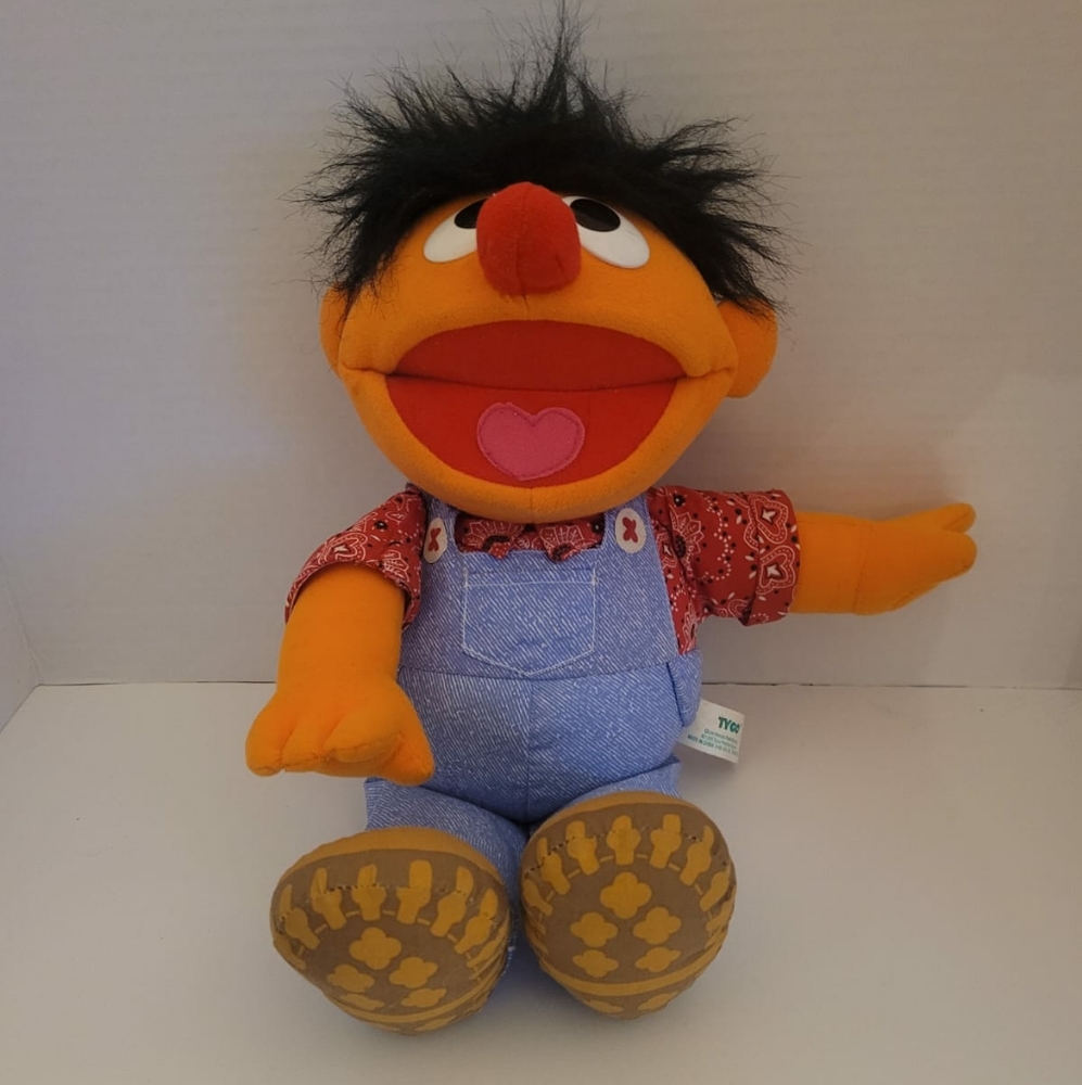 1995 Vintage Tyco Sesame Street Singing Farmer Ernie Plush Doll